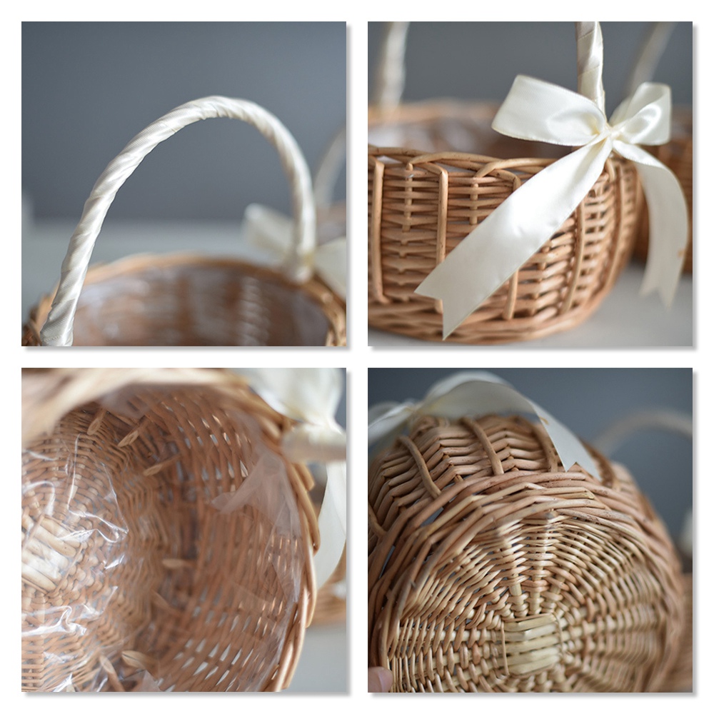 Home Decor Garden - Keranjang Bunga Anyaman Rotan, Dilengkapi Pegangan,